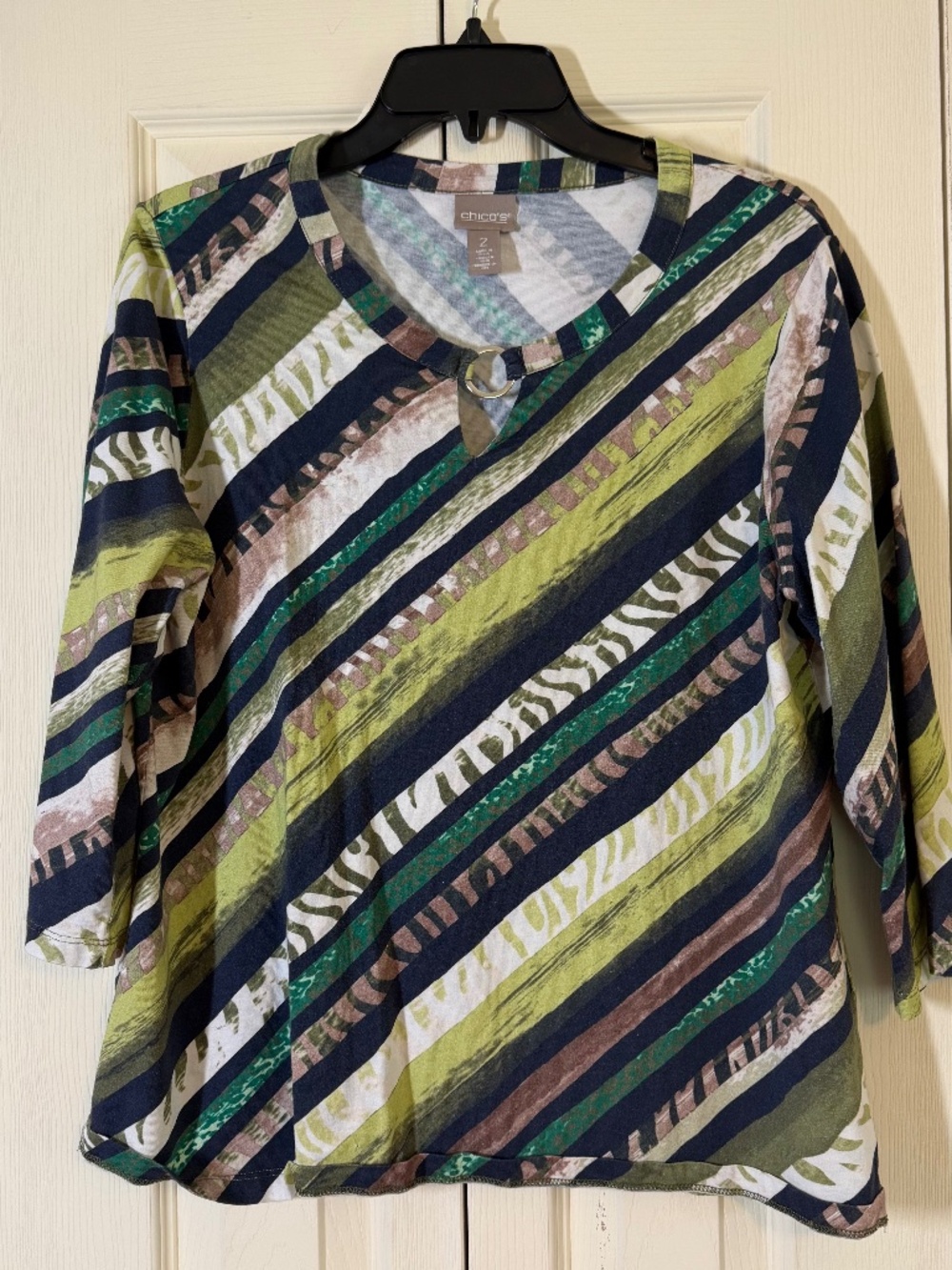Chico's Multicolor Diagonal Stripe Print Top Chico size 2, US size 12/14